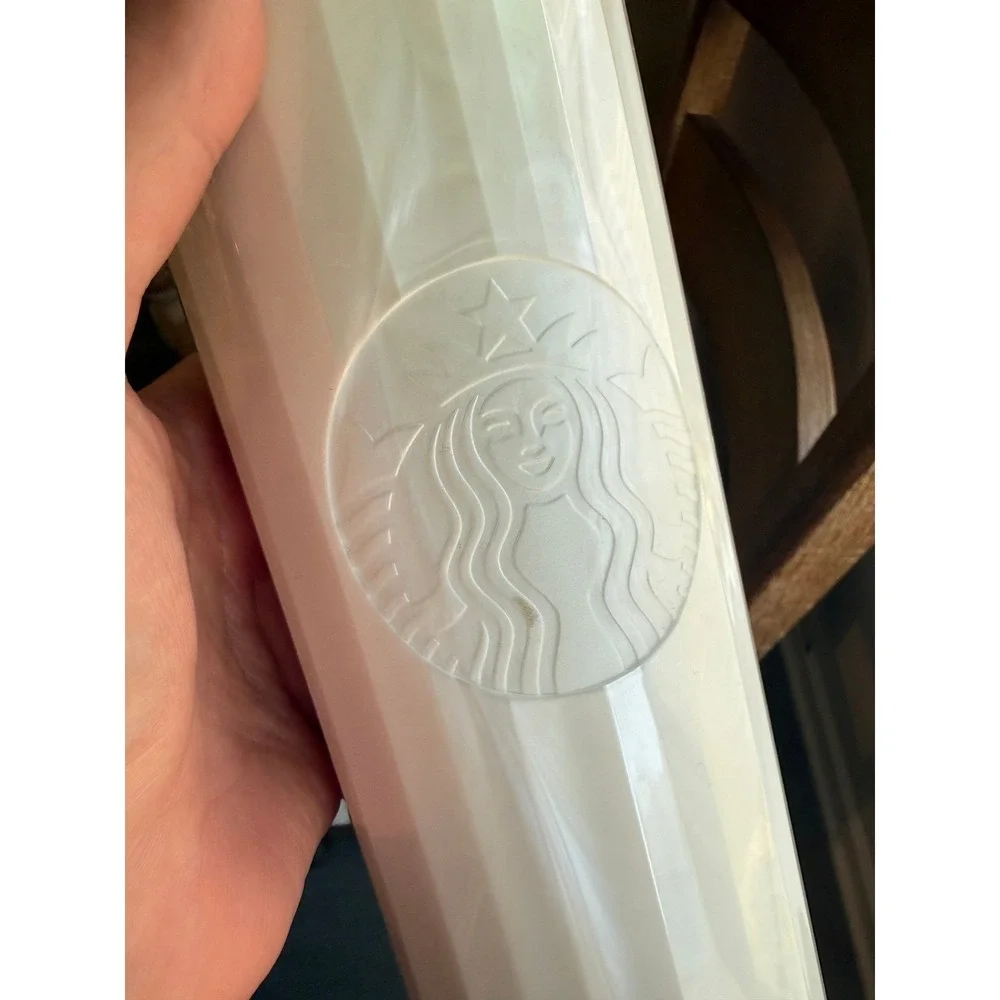 Starbucks‎ 24oz Venti White Pearl Faceted Tumbler Cold Cup Dome Lid Straw Coffee